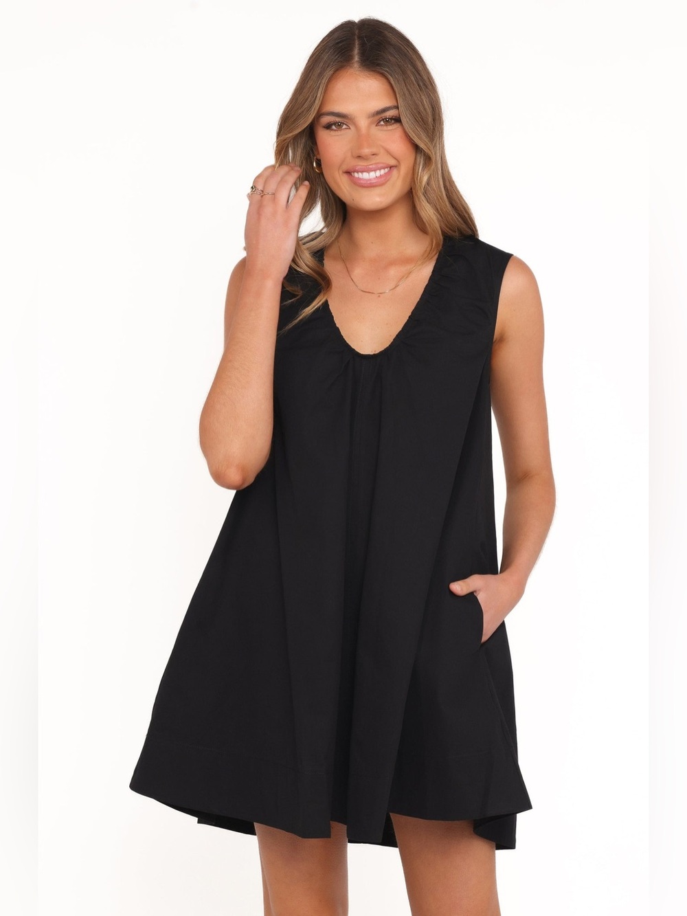 Petal & Pup Jorah Mini Dress Black Sleeveless Cotton Swing Dress NWT S